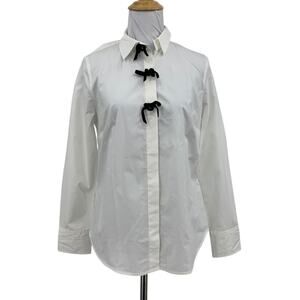 J Crew Perfect Shirt Womens 6P Petite White Long Sleeve Button Black Velvet Bows